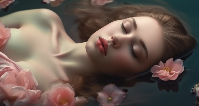 Beaut&eacute; sereine baignant parmi les fleurs, image d'une 'Love Room' apaisante