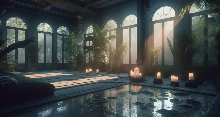 Secret Room paisible avec jardin int&eacute;rieur, &eacute;voquant une Love Room luxueuse et un jacuzzi privatif