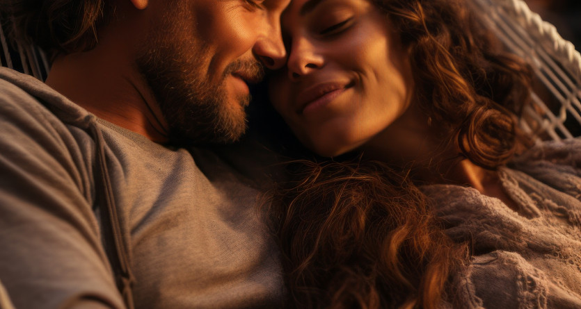 Couple se d&eacute;tendant dans une Love Room romantique